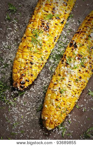 Grilled sweetcorn with butter salt and Parmesan