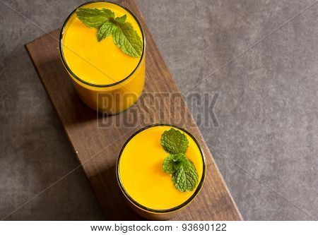 Mango smoothie Overhead View