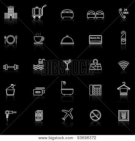 Hotel Line Icons With Reflect On Black