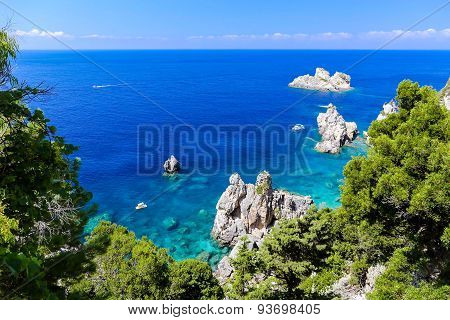 Clear Blue Greek Rocky Coast At Paleokastritsa