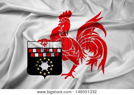 Waving Flag of Charleroi Belgium, with beautiful satin background. 3D illustration