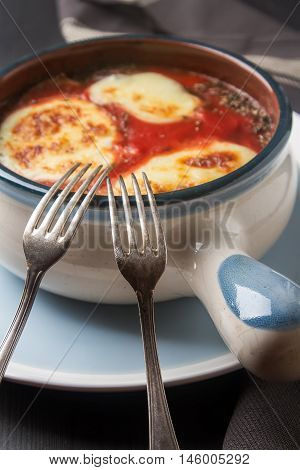 Home Parmigiana Di Melanzane With Ripe Tomato, White Mozzarella