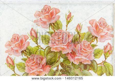 Photo of a handmade decoupage decorated flower pattern