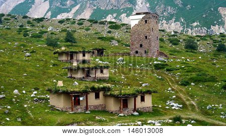 Ethnic buildings of Caucasus mountain regions of Russia.