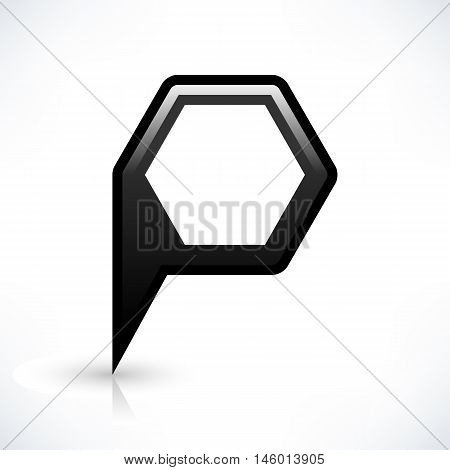 Blank map pin location sign rounded hexagon shape icon with gray shadow and gradient reflection isolated on white background in simple flat style. Web design element save in vector illustration 8 eps