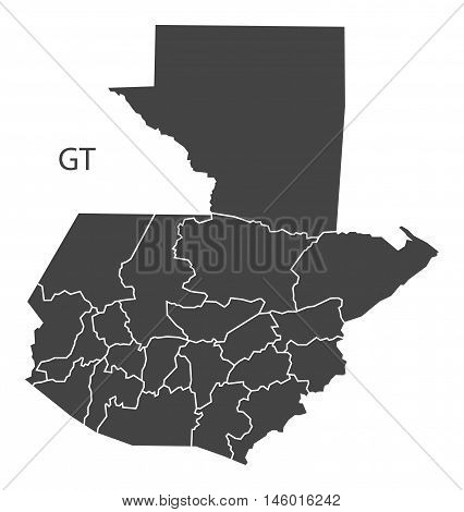 Guatemala grey map with regions isolated vector high res