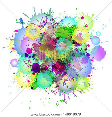 Multicolored watercolor paint splatters vector abstract background. Colorful abstract stain illustration