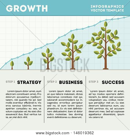 Green tree and plant timeline diagram infographics vector template. Strategy business success illustration