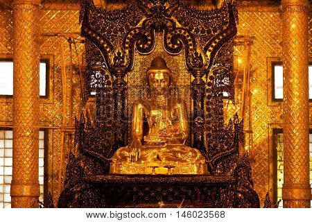 Buddha statue inside Botataung Pagoda in Yangon Myanmar. (Public space)