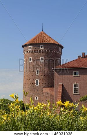 Wawel Royal Castle with Sandomierska Tower Krakow Poland.