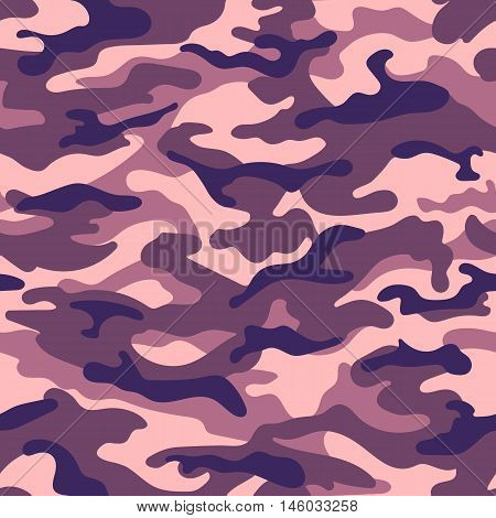 Military seamless pattern, rose-purple color. Vector illustration