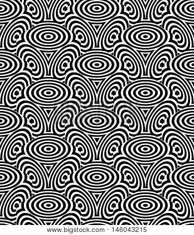 Monochrome illusory abstract geometric seamless pattern with 3d geometric figures.