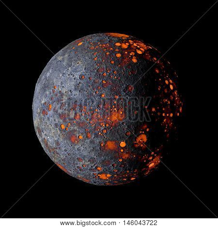 Alien Hot Planet On Black Background 3D Rendering.