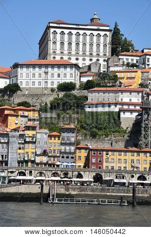 PORTO, PORTUGAL - AUG 22: Porto, on the river Douro, in Portugal, as seen on Aug 22, 2016. It is the second largest city in Portugal after Lisbon and a major urban area of the Iberian Peninsula.