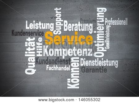 service support kompetenz (in german support competency) word cloud concept.