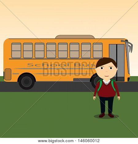 Little Boy and child Getting on School Bus
