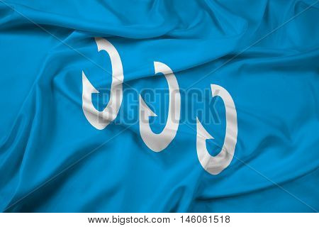 Waving Flag of Froya Norway, with beautiful satin background. 3D illustration