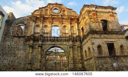 Ciudad de Panama, Panama / Panama - December 15 2014: Compania de Jesús Church were constructed around 1741. The church was destroyed by a fire in 1781 and further damaged by an earthquake in 1882