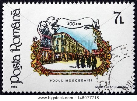 ROMANIA - CIRCA 1992: a stamp printed in Romania shows Building Galea Victoria St. 300th Anniversary circa 1992