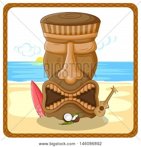 Vector design of tropical background with tribal Tiki mask