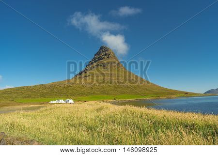 Wonderful Mountain Kirkjufell In Iceland, Summer Time