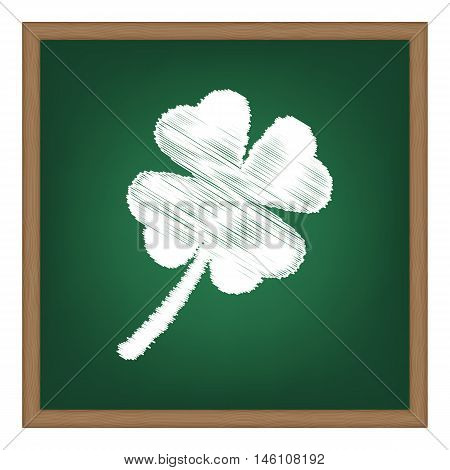 Leaf Clover Sign. White Chalk Effect On Green School Board.