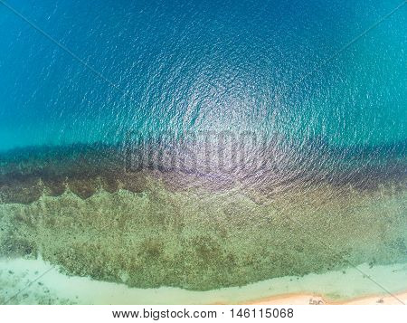the surface of the water, turquoise in color with bird's eye
