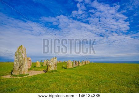 Ales stones, ancient megalithic monument in Skane, Sweden