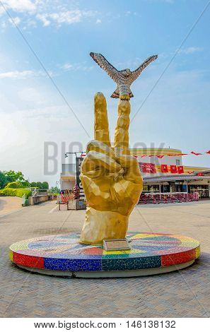 Fukuoka Japan - June 30 2014: Sculpture in front of Fukuoka Softbank Hawks