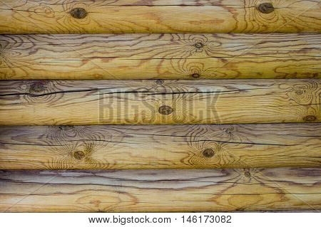 Wall of the rural house from wooden logs. horizontal