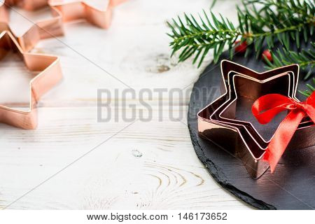 Star-form copper baking pasry form for Christmas cookies with Christmas decoration