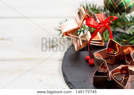 Star-form copper baking pasry form for Christmas cookies with Christmas decoration