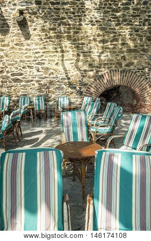 Terrace in Colliurein the south of France Europe