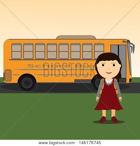 Little girl and child Getting on School Bus