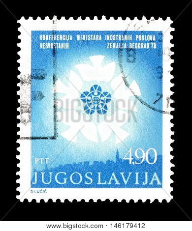 YUGOSLAVIA - CIRCA 1978 : Cancelled postage stamp printed by Yugoslavia, that shows Non aligned Countries Conference logo.