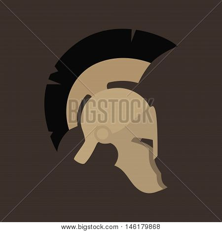 Antiques Roman or Greek Helmet Isolated, Helmet with a Black Crest of Feathers or Horsehair with Slits for the Eyes and Mouth ,Vector Illustration