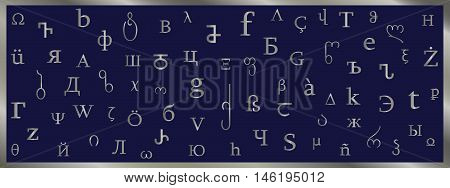 alphabetical mix silver on a blue background