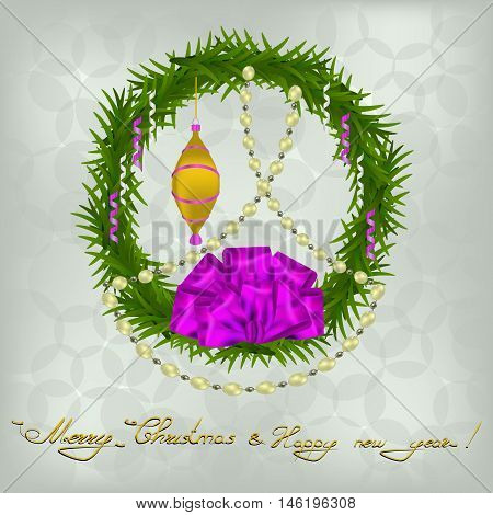 new year and christmas greeting with Christmas ball and bow