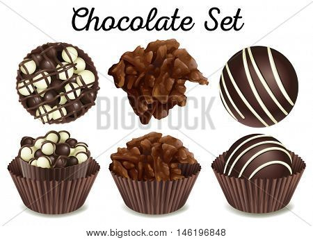 Chocolate in brown cups illustration