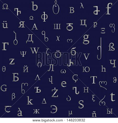 alphabetical mix silver on a blue texture