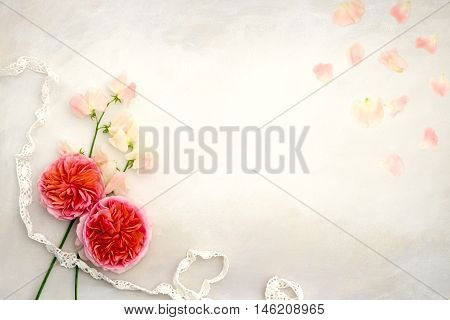 Pretty Styled Desktop Mockup flatlay hand painted background, copy space, great for lifestyle bloggers and small businesses, also for wedding, party, anniversary or other invitations.