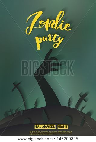 Halloween Zombie Party Poster Design.  Vector Illustration.