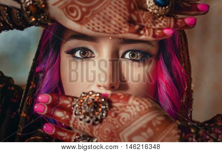 Portrait Of A Beautiful Young Woman In Traditional Indian Ethnic