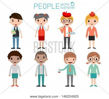 Set of diverse college or university students isolated on white background. Set of full body diverse university students . Different nationalities and dress styles. people character cartoon concept.
