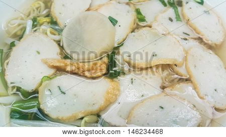 close up the water fish ball noodles