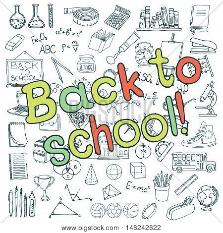Back to School background. School icons. Vector