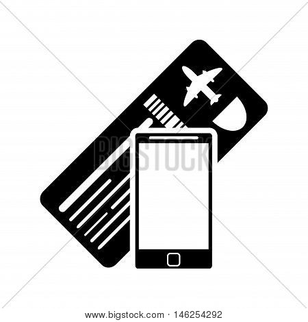 flat design boarding pass or ticket and cellphone  icon vector illustration