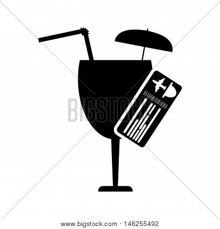 flat design garnished cocktail glass and boarding pass icon vector illustration