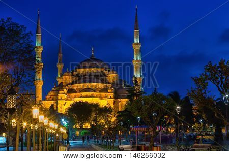 Turkey Blue mosque (Sultan Ahmed Mosque)in Istanbul in the night