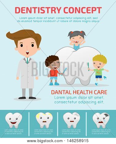 Dentistry concept with dental health care, Dentist infographics, vector flat modern icons design illustration,